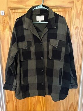 Lucky Brand Black & Olive Buffalo-Check Utility Shacket